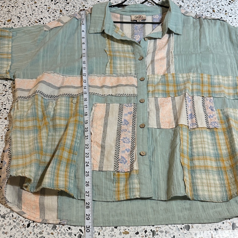 Gigio Multicolor Patchwork Button-Up Blouse Xl Ov… - image 6